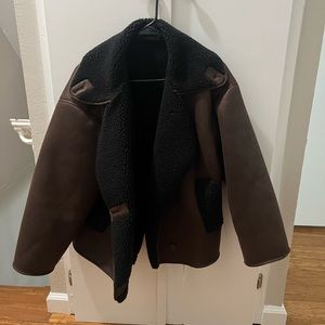 NWT Fleece Lined Shearling Leather Flight Jacket